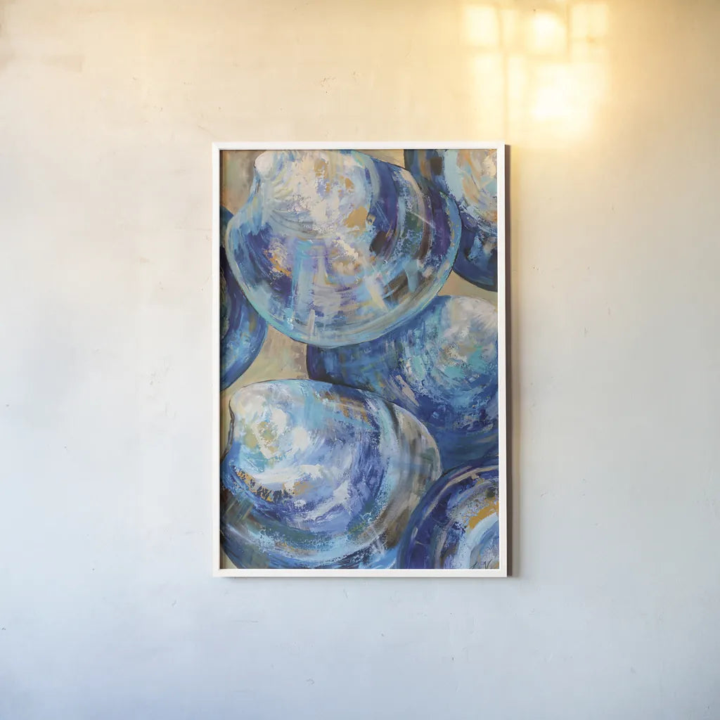 Beyond Blue Shells by Jeanette Vertentes. shown as a paper print in a white frame. Available as a archival giclee rolled canvas, fine art paper, or poster print. SKU 72150h.