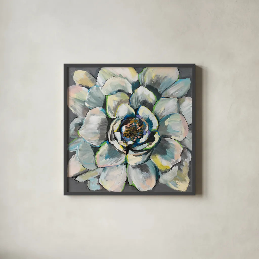 Bloom III by Jeanette Vertentes. Shown in a sleek black glass frame for a contemporary gallery look. Available as an archival giclee rolled canvas, fine art paper, or poster print. SKU 54413a.