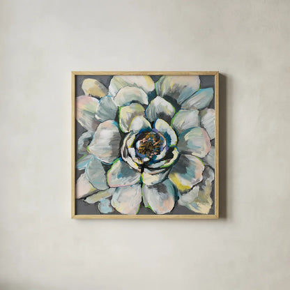 Bloom III by Jeanette Vertentes. Shown in a natural wood glass frame for a timeless modern aesthetic. Available as an archival giclee rolled canvas, fine art paper, or poster print. SKU 54413a.
