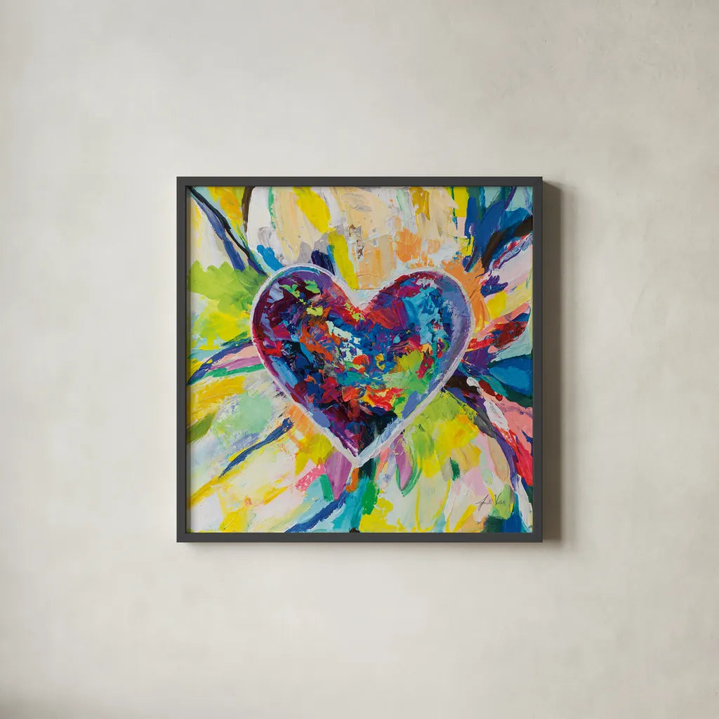 Blooming Love by Jeanette Vertentes. Shown in a sleek black glass frame for a contemporary gallery look. Available as an archival giclee rolled canvas, fine art paper, or poster print. SKU 78268a.