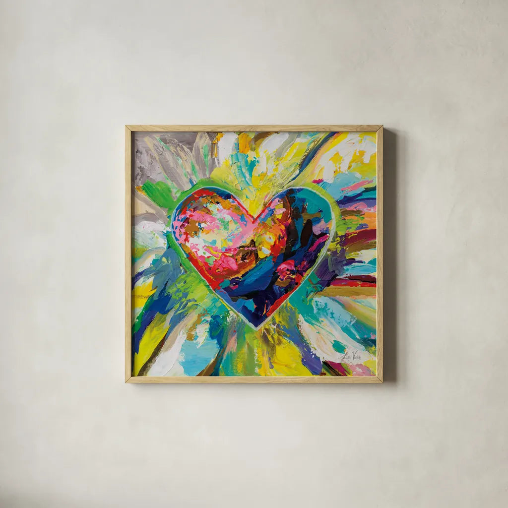 Blooming Love Too by Jeanette Vertentes. Shown in a natural wood glass frame for a timeless modern aesthetic. Available as an archival giclee rolled canvas, fine art paper, or poster print. SKU 78269a.