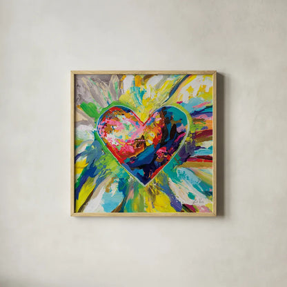 Blooming Love Too by Jeanette Vertentes. Shown in a natural wood glass frame for a timeless modern aesthetic. Available as an archival giclee rolled canvas, fine art paper, or poster print. SKU 78269a.