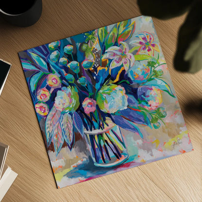 Blossom 24x24 by Jeanette Vertentes. Shown as a detailed flat fine art print, highlighting archival giclee quality. Available as an archival giclee rolled canvas, fine art paper, or poster print. SKU 70559a.