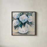 Blue Bliss by Jeanette Vertentes. Shown in a sleek black glass frame for a contemporary gallery look. Available as an archival giclee rolled canvas, fine art paper, or poster print. SKU 85015a.
