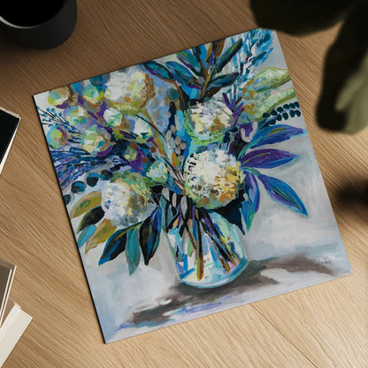 Blue Bloom by Jeanette Vertentes. Shown as a detailed flat fine art print, highlighting archival giclee quality. Available as an archival giclee rolled canvas, fine art paper, or poster print. SKU 87094a.