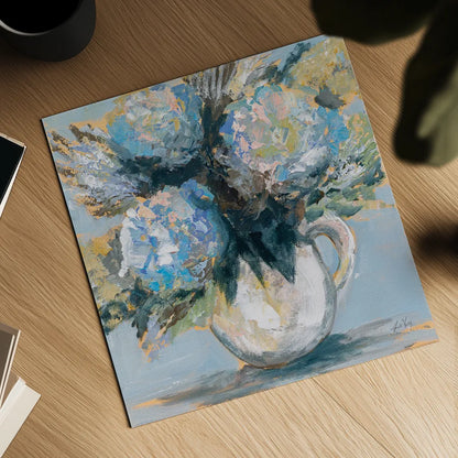 Blue Charm by Jeanette Vertentes. Shown as a detailed flat fine art print, highlighting archival giclee quality. Available as an archival giclee rolled canvas, fine art paper, or poster print. SKU 85013a.