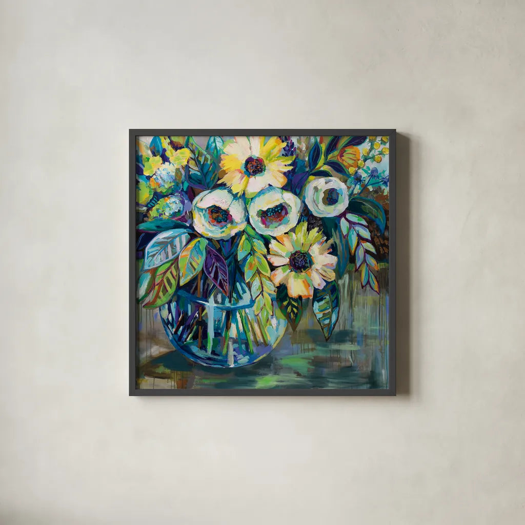 Blue Light by Jeanette Vertentes. Shown in a sleek black glass frame for a contemporary gallery look. Available as an archival giclee rolled canvas, fine art paper, or poster print. SKU 53920a.
