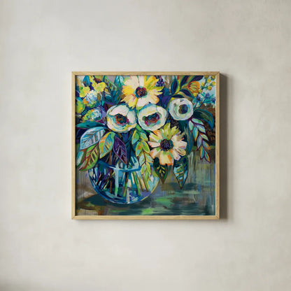 Blue Light by Jeanette Vertentes. Shown in a natural wood glass frame for a timeless modern aesthetic. Available as an archival giclee rolled canvas, fine art paper, or poster print. SKU 53920a.