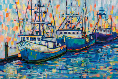 Boats in Harbor by Jeanette Vertentes. SKU 80792i. Archival Giclee Fine art print for wall decor.