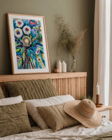 Bountiful Bouquet by Jeanette Vertentes. shown as a paper print in a natural frame. Available as a archival giclee rolled canvas, fine art paper, or poster print. SKU 70354h.