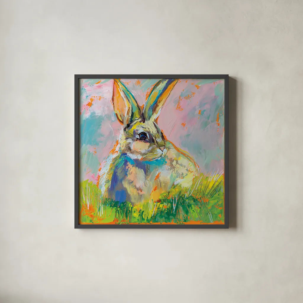Bugsy by Jeanette Vertentes. Shown in a sleek black glass frame for a contemporary gallery look. Available as an archival giclee rolled canvas, fine art paper, or poster print. SKU 71462a.