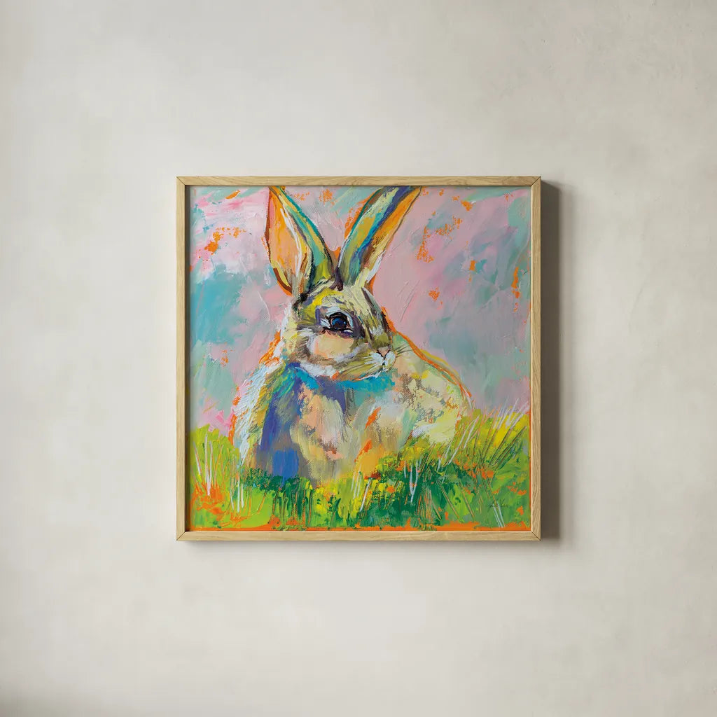 Bugsy by Jeanette Vertentes. Shown in a natural wood glass frame for a timeless modern aesthetic. Available as an archival giclee rolled canvas, fine art paper, or poster print. SKU 71462a.