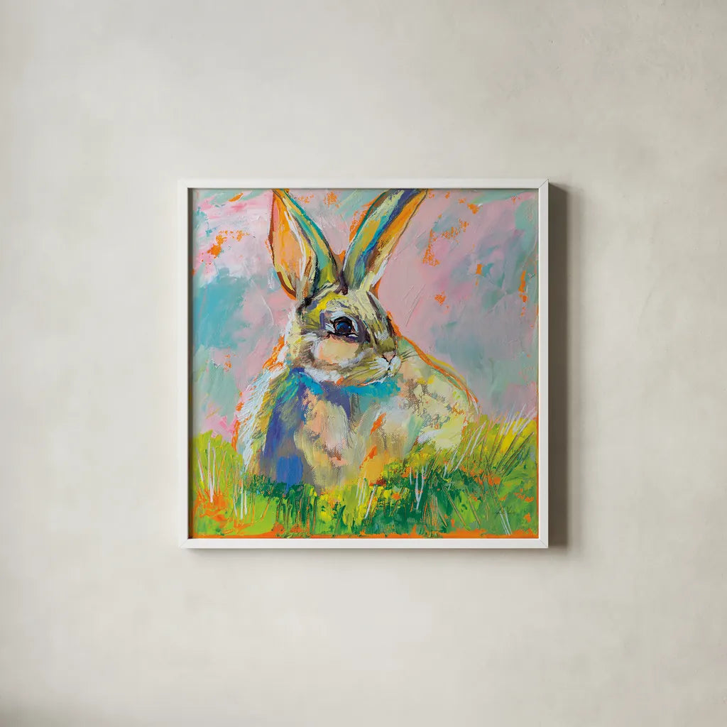 Bugsy by Jeanette Vertentes. Shown in a crisp white glass frame for a clean and minimalist style. Available as an archival giclee rolled canvas, fine art paper, or poster print. SKU 71462a.