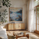 Captive by Jeanette Vertentes. Shown in a natural wood frame in a cozy modern living room. Available as an archival giclee rolled canvas, fine art paper, or poster print. SKU 98376a.