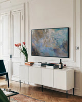 Carefree II by Jeanette Vertentes. shown as a framed stretched canvas in a living room above a console. Available as a archival giclee rolled canvas, fine art paper, or poster print. SKU 103178i.