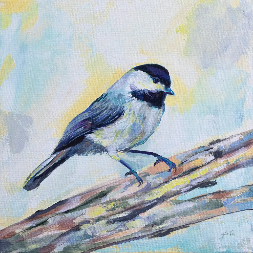 Chickadee by Jeanette Vertentes. SKU 63458a. Archival Giclee Fine art print for wall decor.