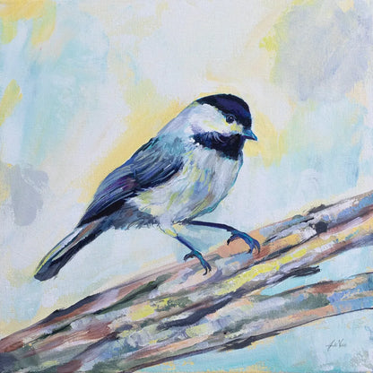 Chickadee by Jeanette Vertentes. SKU 63458a. Archival Giclee Fine art print for wall decor.