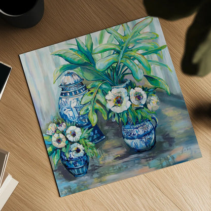 Chinoiserie Day by Jeanette Vertentes. Shown as a detailed flat fine art print, highlighting archival giclee quality. Available as an archival giclee rolled canvas, fine art paper, or poster print. SKU 70707a.