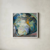 Clamshell Two by Jeanette Vertentes. Shown in a crisp white glass frame for a clean and minimalist style. Available as an archival giclee rolled canvas, fine art paper, or poster print. SKU 55497a.