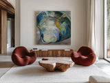Clamshell Two by Jeanette Vertentes. Shown as extra-large giant wall art in a modern living room. Available as an archival giclee rolled canvas, fine art paper, or poster print. SKU 55497a.