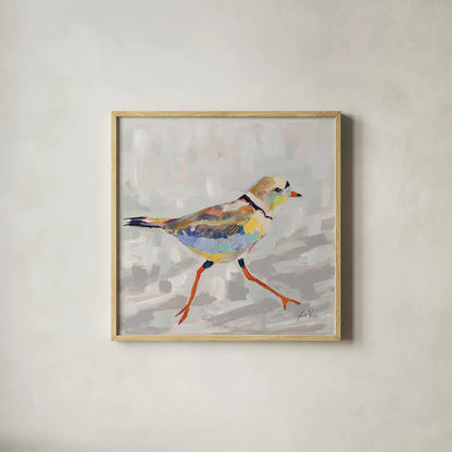 Coastal Plover I Gray by Jeanette Vertentes. Shown in a natural wood glass frame for a timeless modern aesthetic. Available as an archival giclee rolled canvas, fine art paper, or poster print. SKU 68800a.