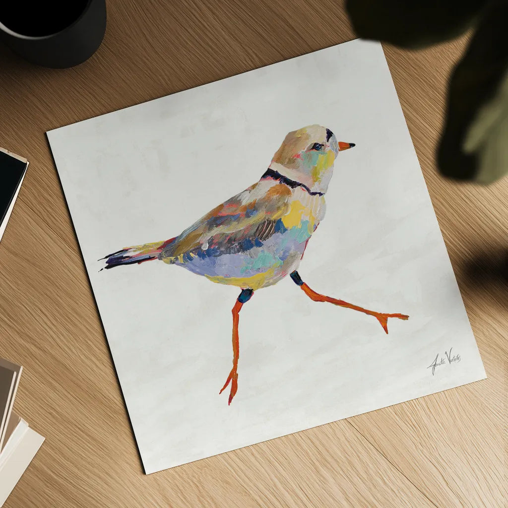 Coastal Plover I Linen by Jeanette Vertentes. Shown as a detailed flat fine art print, highlighting archival giclee quality. Available as an archival giclee rolled canvas, fine art paper, or poster print. SKU 70069a.