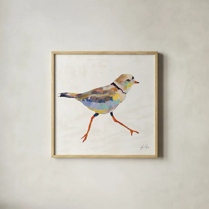 Coastal Plover I Linen by Jeanette Vertentes. Shown in a natural wood glass frame for a timeless modern aesthetic. Available as an archival giclee rolled canvas, fine art paper, or poster print. SKU 70069a.
