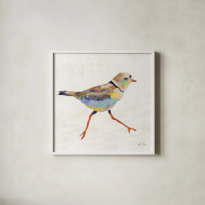 Coastal Plover I Linen by Jeanette Vertentes. Shown in a crisp white glass frame for a clean and minimalist style. Available as an archival giclee rolled canvas, fine art paper, or poster print. SKU 70069a.