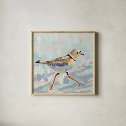 Coastal Plover I Neutral by Jeanette Vertentes. Shown in a natural wood glass frame for a timeless modern aesthetic. Available as an archival giclee rolled canvas, fine art paper, or poster print. SKU 56824a.