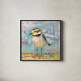 Coastal Plover II by Jeanette Vertentes. Shown in a sleek black glass frame for a contemporary gallery look. Available as an archival giclee rolled canvas, fine art paper, or poster print. SKU 55180a.