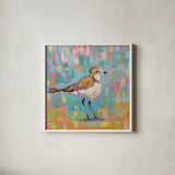Coastal Plover III by Jeanette Vertentes. Shown in a crisp white glass frame for a clean and minimalist style. Available as an archival giclee rolled canvas, fine art paper, or poster print. SKU 55181a.