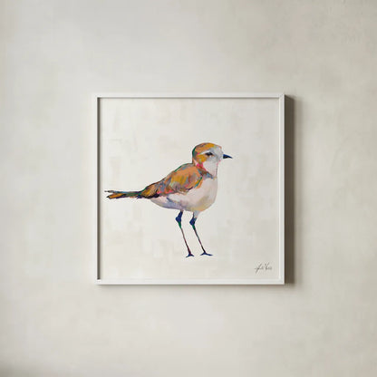 Coastal Plover III Linen by Jeanette Vertentes. Shown in a crisp white glass frame for a clean and minimalist style. Available as an archival giclee rolled canvas, fine art paper, or poster print. SKU 70071a.