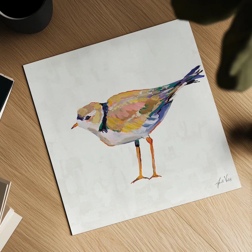 Coastal Plover IV Linen by Jeanette Vertentes. Shown as a detailed flat fine art print, highlighting archival giclee quality. Available as an archival giclee rolled canvas, fine art paper, or poster print. SKU 70072a.