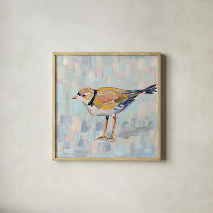 Coastal Plover IV v2 Neutral by Jeanette Vertentes. Shown in a natural wood glass frame for a timeless modern aesthetic. Available as an archival giclee rolled canvas, fine art paper, or poster print. SKU 56827a.