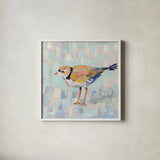 Coastal Plover IV v2 Neutral by Jeanette Vertentes. Shown in a crisp white glass frame for a clean and minimalist style. Available as an archival giclee rolled canvas, fine art paper, or poster print. SKU 56827a.