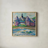 Coastal Towers by Jeanette Vertentes. Shown in a natural wood glass frame for a timeless modern aesthetic. Available as an archival giclee rolled canvas, fine art paper, or poster print. SKU 80577a.