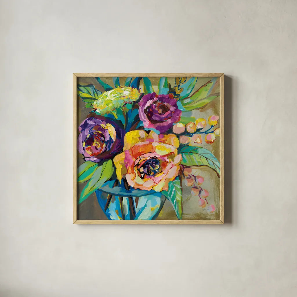 Coffee Break by Jeanette Vertentes. Shown in a natural wood glass frame for a timeless modern aesthetic. Available as an archival giclee rolled canvas, fine art paper, or poster print. SKU 53179a.