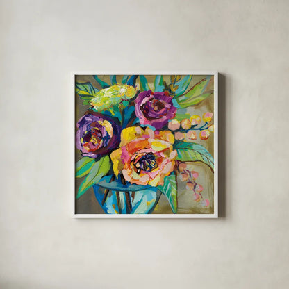 Coffee Break by Jeanette Vertentes. Shown in a crisp white glass frame for a clean and minimalist style. Available as an archival giclee rolled canvas, fine art paper, or poster print. SKU 53179a.