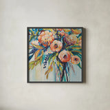 Color Celebration by Jeanette Vertentes. Shown in a sleek black glass frame for a contemporary gallery look. Available as an archival giclee rolled canvas, fine art paper, or poster print. SKU 49138a.