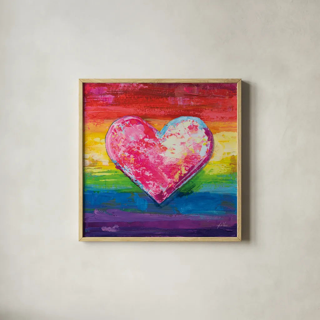 Color My Heart by Jeanette Vertentes. Shown in a natural wood glass frame for a timeless modern aesthetic. Available as an archival giclee rolled canvas, fine art paper, or poster print. SKU 101652a.