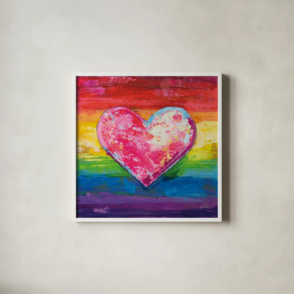Color My Heart by Jeanette Vertentes. Shown in a crisp white glass frame for a clean and minimalist style. Available as an archival giclee rolled canvas, fine art paper, or poster print. SKU 101652a.