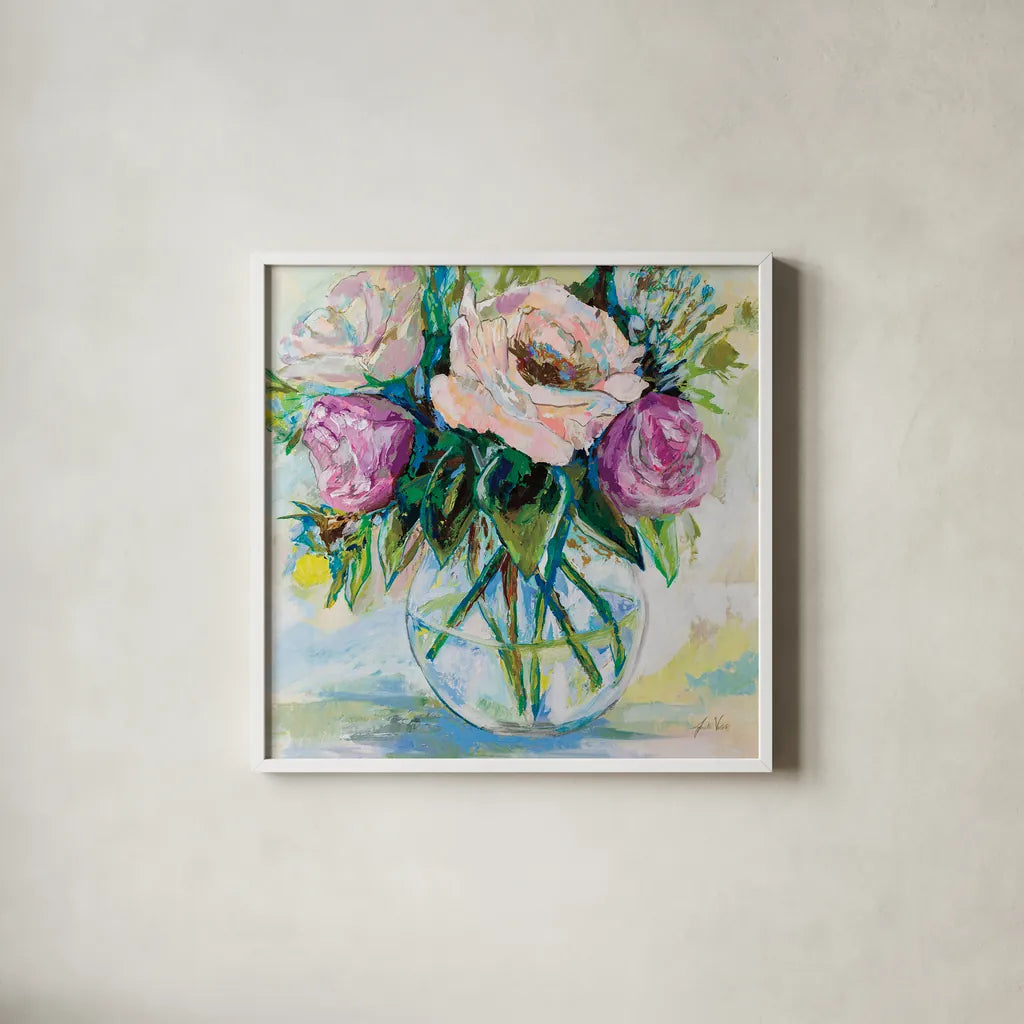 Crystal Clear by Jeanette Vertentes. Shown in a crisp white glass frame for a clean and minimalist style. Available as an archival giclee rolled canvas, fine art paper, or poster print. SKU 71505a.