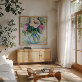 Crystal Clear by Jeanette Vertentes. Shown in a natural wood frame in a cozy modern living room. Available as an archival giclee rolled canvas, fine art paper, or poster print. SKU 71505a.