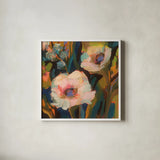 Dances by Jeanette Vertentes. Shown in a crisp white glass frame for a clean and minimalist style. Available as an archival giclee rolled canvas, fine art paper, or poster print. SKU 49347a.