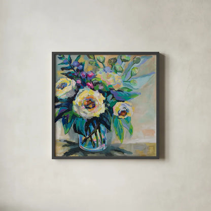 Delighted by Jeanette Vertentes. Shown in a sleek black glass frame for a contemporary gallery look. Available as an archival giclee rolled canvas, fine art paper, or poster print. SKU 53974a.