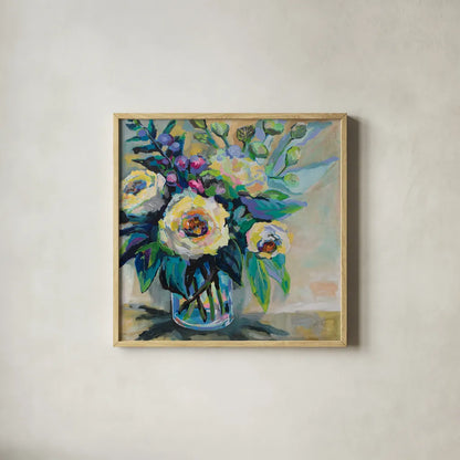 Delighted by Jeanette Vertentes. Shown in a natural wood glass frame for a timeless modern aesthetic. Available as an archival giclee rolled canvas, fine art paper, or poster print. SKU 53974a.