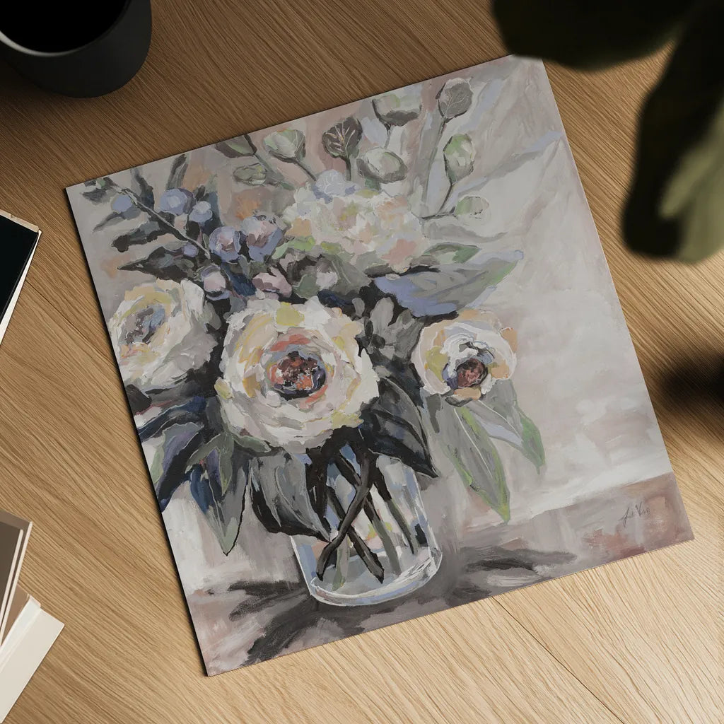 Delighted Greige by Jeanette Vertentes. Shown as a detailed flat fine art print, highlighting archival giclee quality. Available as an archival giclee rolled canvas, fine art paper, or poster print. SKU 55390a.