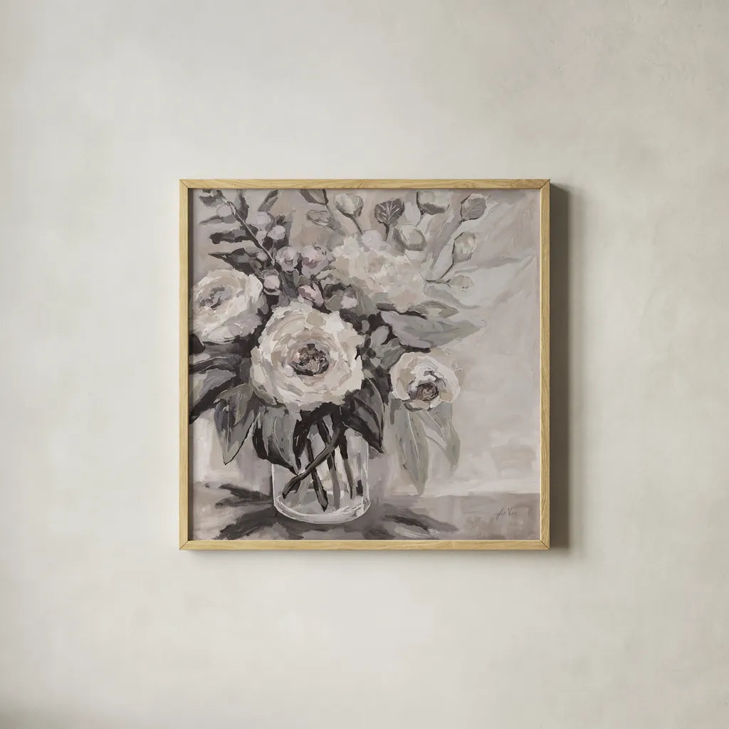 Delighted Neutral by Jeanette Vertentes. Shown in a natural wood glass frame for a timeless modern aesthetic. Available as an archival giclee rolled canvas, fine art paper, or poster print. SKU 54800a.