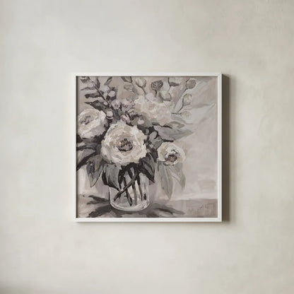 Delighted Neutral by Jeanette Vertentes. Shown in a crisp white glass frame for a clean and minimalist style. Available as an archival giclee rolled canvas, fine art paper, or poster print. SKU 54800a.