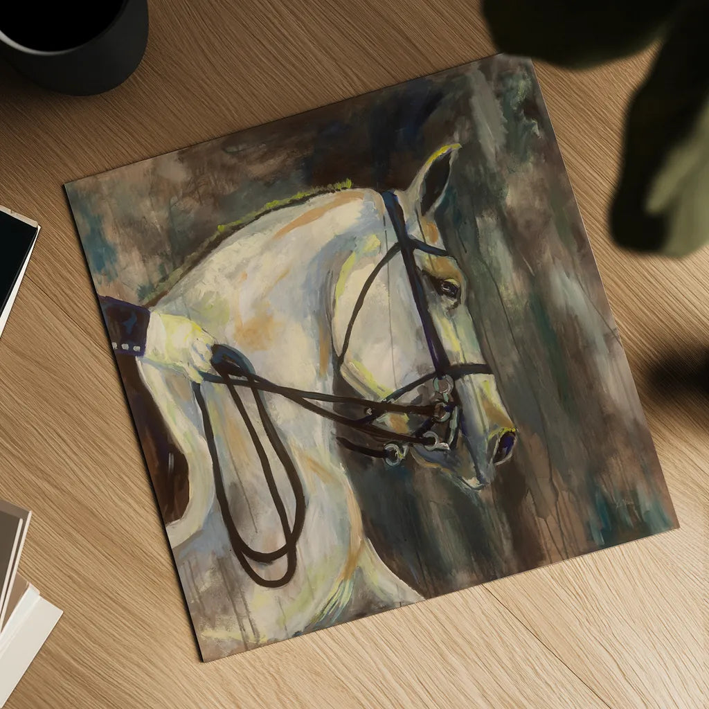 Dressage by Jeanette Vertentes. Shown as a detailed flat fine art print, highlighting archival giclee quality. Available as an archival giclee rolled canvas, fine art paper, or poster print. SKU 49340a.